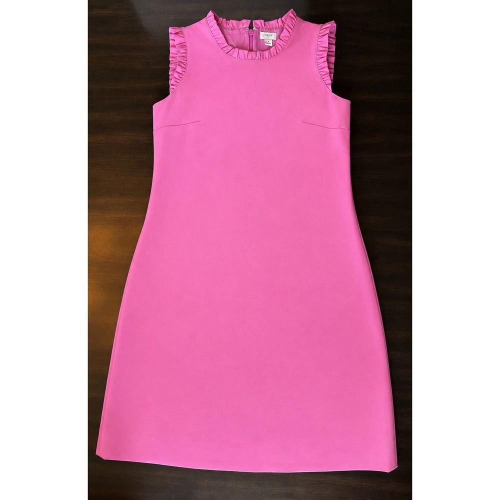 J. Crew Ruffleneck Suiting Shift Dress Pink Sleeveless Size 4 EUC Sheath